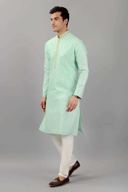 Buy_Siddhesh Chauhan_Green Silk, Cotton Embroidery Thread Kurta Set_Online_at_Aza_Fashions