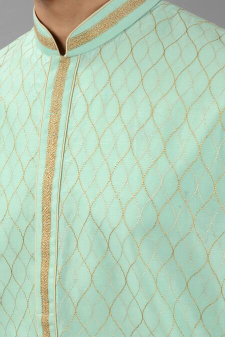 Buy_Siddhesh Chauhan_Green Silk, Cotton Embroidery Thread Kurta Set