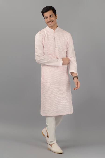 Siddhesh Chauhan_Pink Silk Moon Pintucked Kurta Set_Online_at_Aza_Fashions