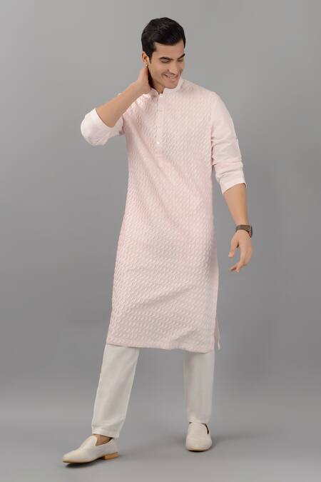 Buy_Siddhesh Chauhan_Pink Silk Moon Pintucked Kurta Set_Online_at_Aza_Fashions