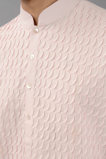Shop_Siddhesh Chauhan_Pink Silk Moon Pintucked Kurta Set_Online_at_Aza_Fashions