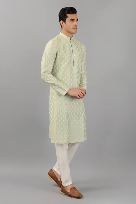 Buy_Siddhesh Chauhan_Green Silk, Cotton Embroidery Thread Kurta Set_Online_at_Aza_Fashions