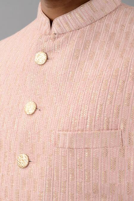 Shop_Siddhesh Chauhan_Pink Silk Embroidered Thread And Sequin Work Sherwani Set_Online_at_Aza_Fashions