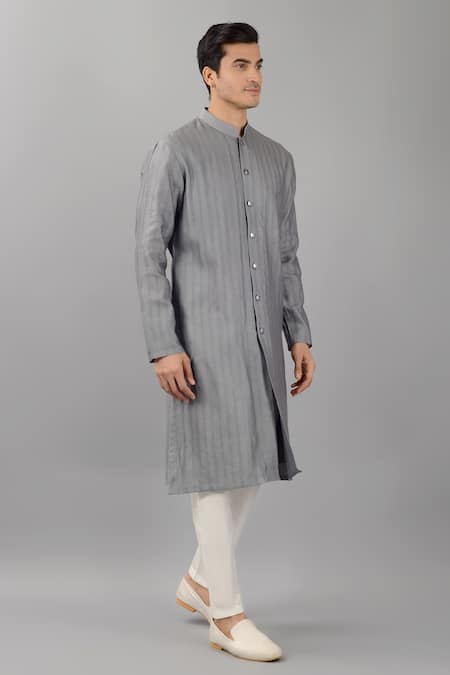 Buy_Siddhesh Chauhan_Grey Silk, Cotton Jacquard Textured Kurta Set_Online_at_Aza_Fashions
