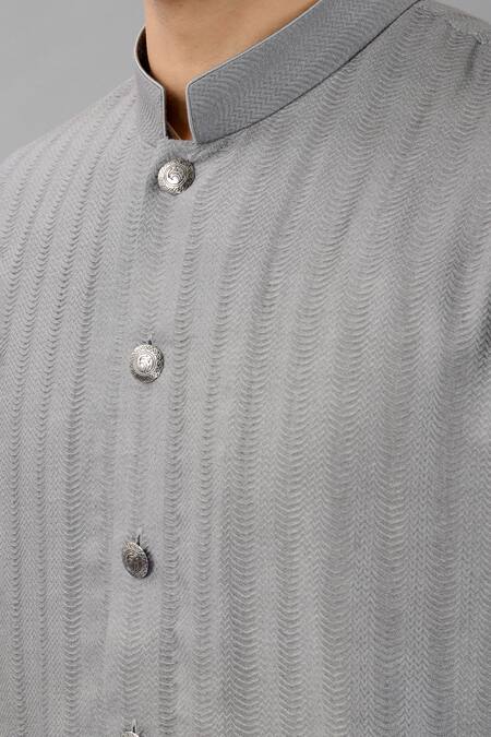 Siddhesh Chauhan_Grey Silk, Cotton Jacquard Textured Kurta Set_at_Aza_Fashions