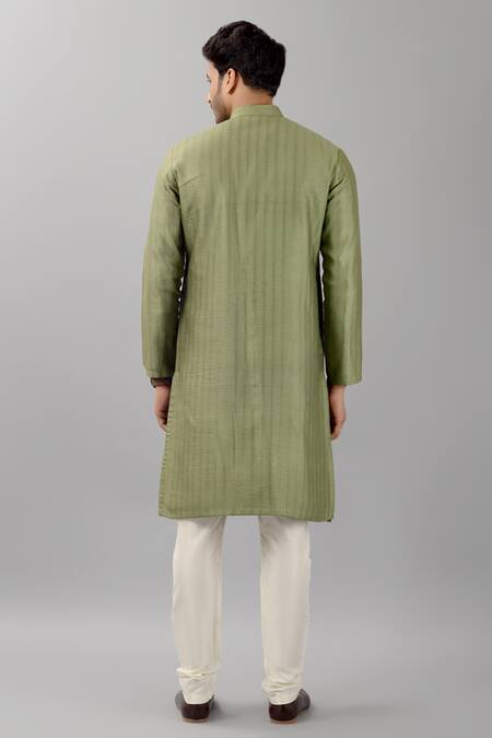 Shop Siddhesh Chauhan Green Silk, Jacquard, Cotton Textured Button Down Kurta With Pant at Aza Fashions Shop_Siddhesh Chauhan_Green Silk, Jacquard, Cotton Textured Button Down Kurta With Pant_at_Aza_Fashions