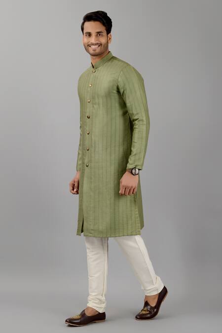 Buy Siddhesh Chauhan Green Silk, Jacquard, Cotton Textured Button Down Kurta With Pant Online at Aza Fashions Buy_Siddhesh Chauhan_Green Silk, Jacquard, Cotton Textured Button Down Kurta With Pant_Online_at_Aza_Fashions