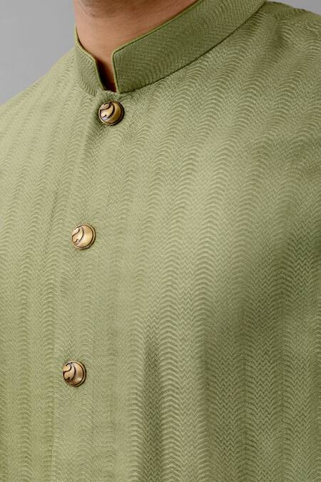 Siddhesh Chauhan Green Silk, Jacquard, Cotton Textured Button Down Kurta With Pant at Aza Fashions Siddhesh Chauhan_Green Silk, Jacquard, Cotton Textured Button Down Kurta With Pant_at_Aza_Fashions
