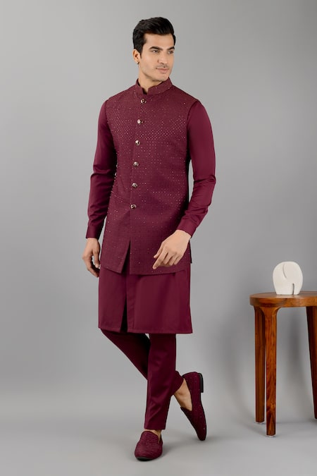 Siddhesh Chauhan_Wine Terrycloth Embroidery Star Thread Bundi_Online_at_Aza_Fashions