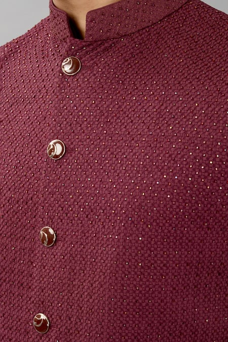 Shop_Siddhesh Chauhan_Wine Terrycloth Embroidery Star Thread Bundi_Online_at_Aza_Fashions