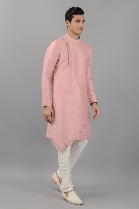 Siddhesh Chauhan_Purple Silk Embroidery Placed Floral Kurta With Pant_Online_at_Aza_Fashions