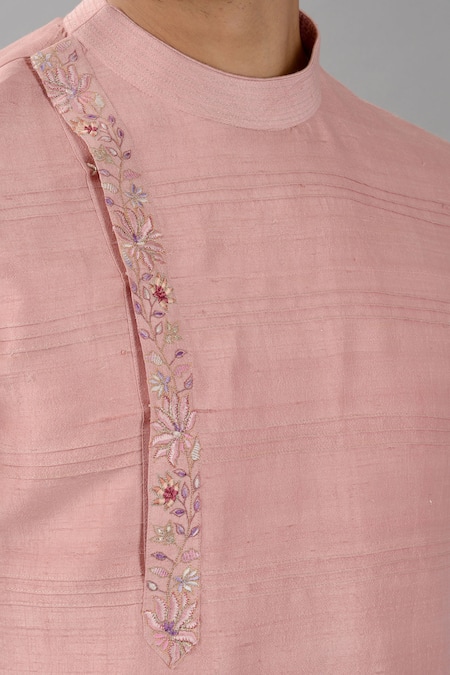 Shop_Siddhesh Chauhan_Purple Silk Embroidery Placed Floral Kurta With Pant_Online_at_Aza_Fashions