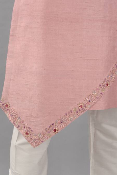 Siddhesh Chauhan_Purple Silk Embroidery Placed Floral Kurta With Pant_at_Aza_Fashions