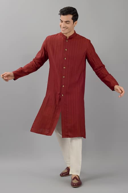 Siddhesh Chauhan_Maroon Silk Embroidery Smocked Panel Bundi_at_Aza_Fashions