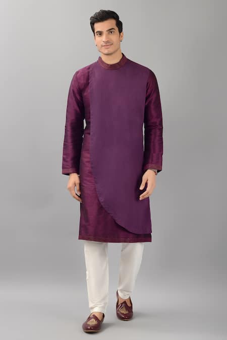 Siddhesh Chauhan Overlap Curved Panel Kurta With Pant 