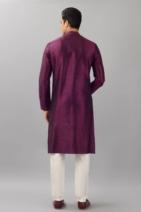 Shop Siddhesh Chauhan Purple Silk, Cotton Overlap Curved Panel Kurta With Pant at Aza Fashions Shop_Siddhesh Chauhan_Purple Silk, Cotton Overlap Curved Panel Kurta With Pant_at_Aza_Fashions