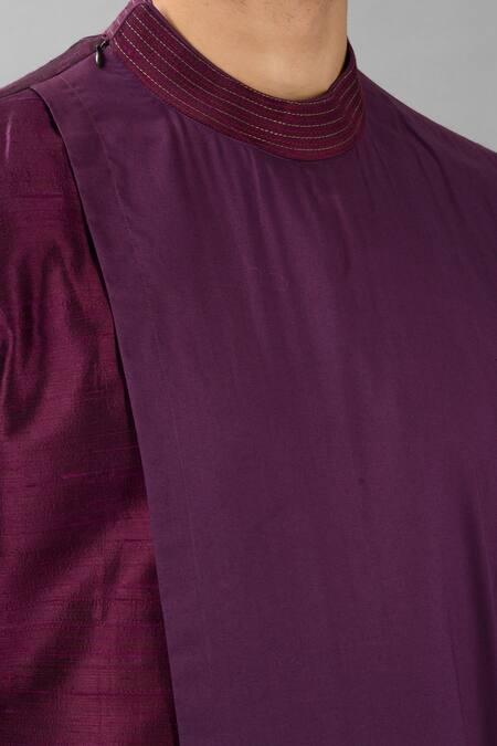 Siddhesh Chauhan Purple Silk, Cotton Overlap Curved Panel Kurta With Pant at Aza Fashions Siddhesh Chauhan_Purple Silk, Cotton Overlap Curved Panel Kurta With Pant_at_Aza_Fashions