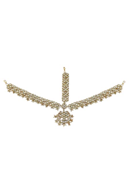 Shop Riana Jewellery Gold Plated Chandbali Drop Mathapatti at Aza Fashions Shop_Riana Jewellery_Gold Plated Chandbali Drop Mathapatti _at_Aza_Fashions