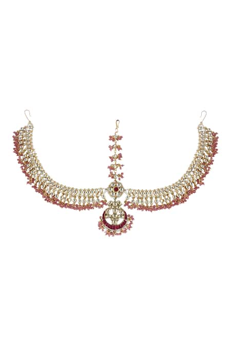 Shop_Riana Jewellery_Gold Plated Chandbali Drop Mathapatti _at_Aza_Fashions