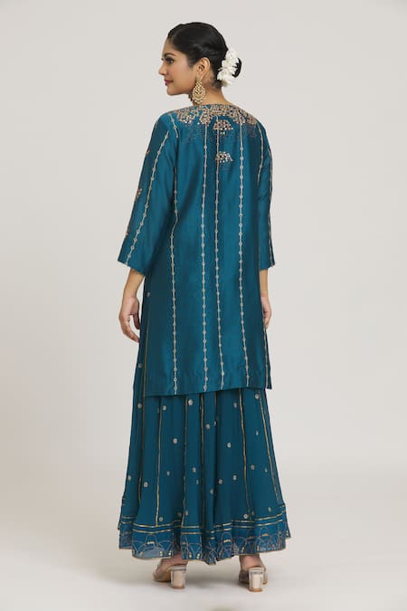 Sozenkari Gota Embroidered Dot Pattern Kurta Sharara Set 