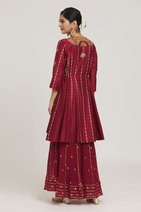 Sozenkari Gota Dot Embroidered Asymmetric Anarkali Sharara Set 