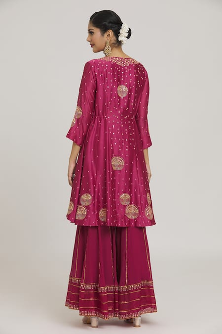 Sozenkari Gota Embellished Asymmetric Anarkali Sharara Set 