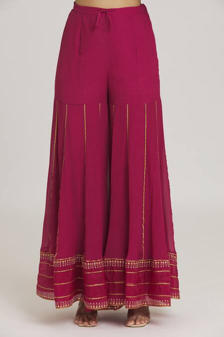 Sozenkari_Pink , , Embellished Asymmetric Anarkali Sharara Set _at_Aza_Fashions