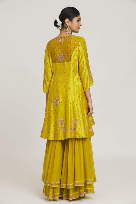 Sozenkari Embroidered Asymmetric Anarkali Sharara Set 