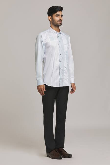 Arihant Rai Sinha_White Cotton Geometric Pattern Shirt_Online_at_Aza_Fashions