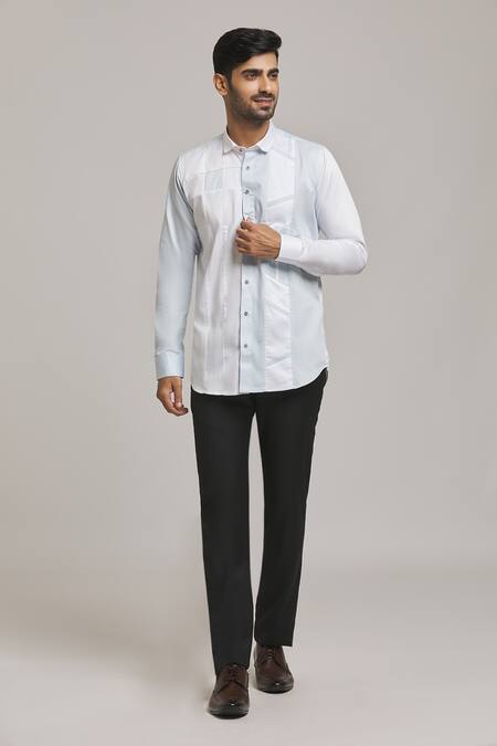 Buy_Arihant Rai Sinha_White Cotton Geometric Pattern Shirt_Online_at_Aza_Fashions