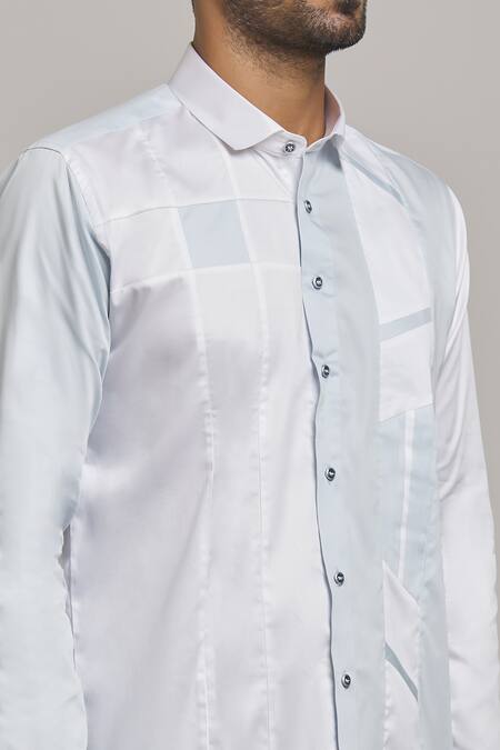 Shop_Arihant Rai Sinha_White Cotton Geometric Pattern Shirt_Online_at_Aza_Fashions