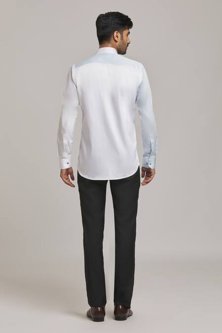 Shop_Arihant Rai Sinha_White Cotton Geometric Pattern Shirt_at_Aza_Fashions