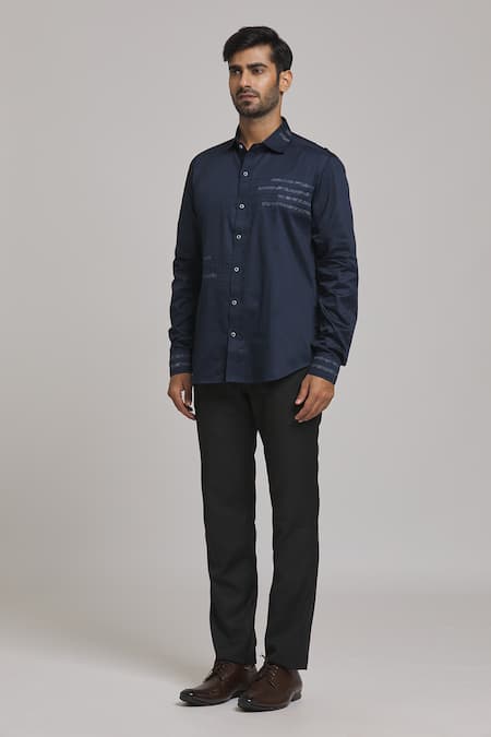 Arihant Rai Sinha_Blue Cotton Shirt_Online_at_Aza_Fashions