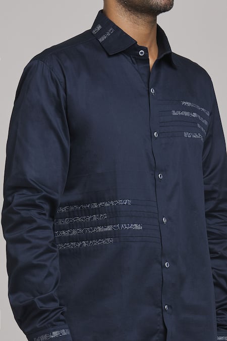 Buy_Arihant Rai Sinha_Blue Cotton Shirt_Online_at_Aza_Fashions