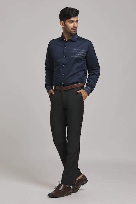 Shop_Arihant Rai Sinha_Blue Cotton Shirt_Online_at_Aza_Fashions