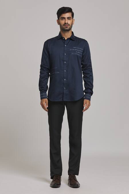Arihant Rai Sinha_Blue Cotton Shirt_at_Aza_Fashions