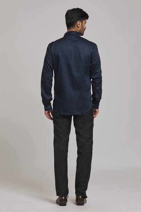 Shop_Arihant Rai Sinha_Blue Cotton Shirt_at_Aza_Fashions