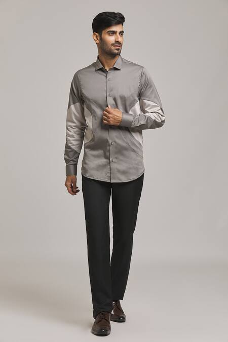 Buy_Arihant Rai Sinha_Grey Cotton Circular Patch Shirt_Online_at_Aza_Fashions