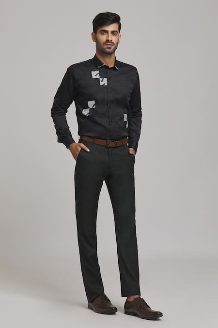 Arihant Rai Sinha Black Cotton Checkered Pattern Shirt