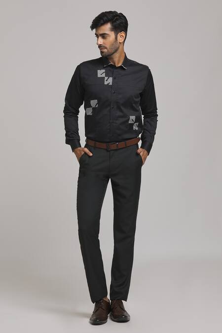 Shop_Arihant Rai Sinha_Black Cotton Checkered Pattern Shirt_Online_at_Aza_Fashions