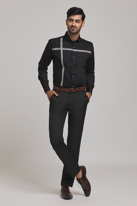 Buy Arihant Rai Sinha Black Cotton Embroidery Geometric Pattern Shirt Online at Aza Fashions Buy_Arihant Rai Sinha_Black Cotton Embroidery Geometric Pattern Shirt_Online_at_Aza_Fashions