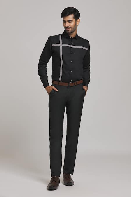 Shop Arihant Rai Sinha Black Cotton Embroidery Geometric Pattern Shirt Online at Aza Fashions Shop_Arihant Rai Sinha_Black Cotton Embroidery Geometric Pattern Shirt_Online_at_Aza_Fashions