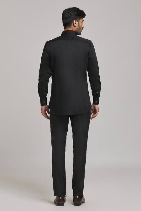 Shop Arihant Rai Sinha Black Cotton Embroidery Geometric Pattern Shirt at Aza Fashions Shop_Arihant Rai Sinha_Black Cotton Embroidery Geometric Pattern Shirt_at_Aza_Fashions