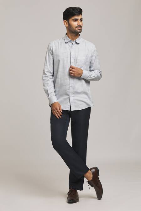 Arihant Rai Sinha_Blue Cotton Striped Shirt_Online_at_Aza_Fashions