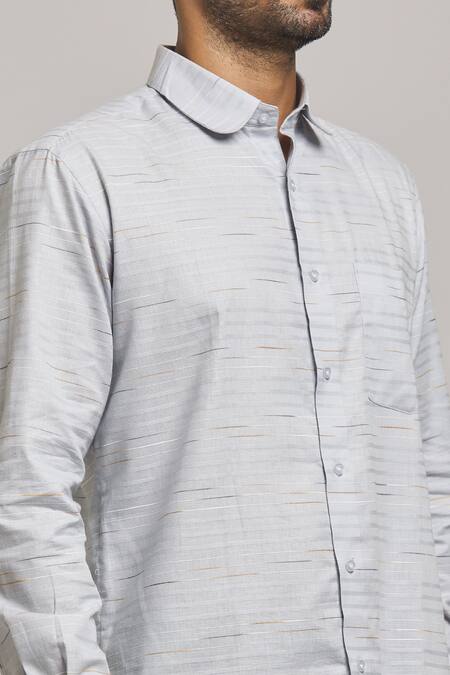 Shop_Arihant Rai Sinha_Blue Cotton Striped Shirt_Online_at_Aza_Fashions