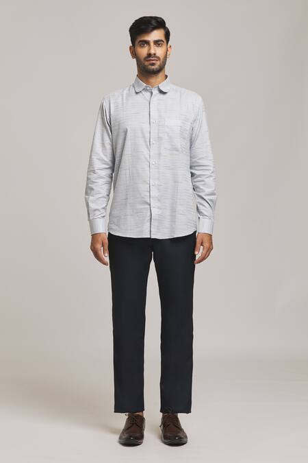 Arihant Rai Sinha_Blue Cotton Striped Shirt_at_Aza_Fashions