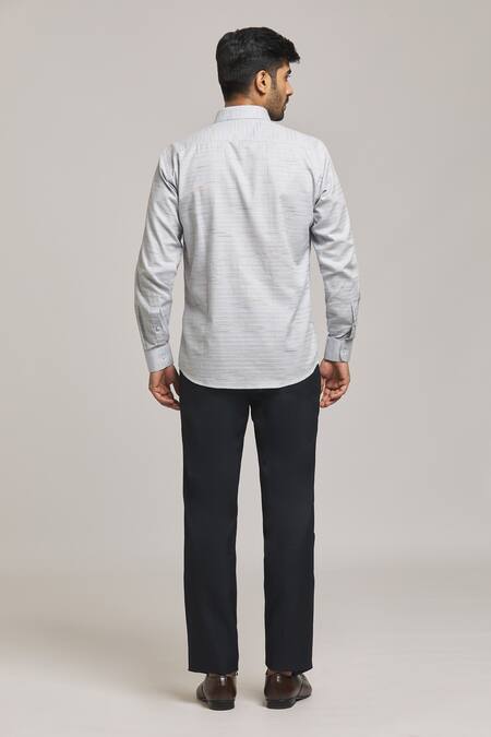 Shop_Arihant Rai Sinha_Blue Cotton Striped Shirt_at_Aza_Fashions