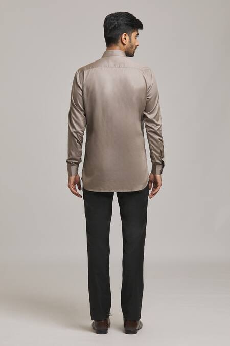 Shop Arihant Rai Sinha Grey Cotton Diagonal Striped Shirt at Aza Fashions Shop_Arihant Rai Sinha_Grey Cotton Diagonal Striped Shirt_at_Aza_Fashions