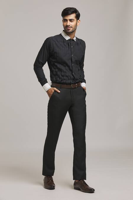 Buy_Arihant Rai Sinha_Black Cotton Inverted Pleat Shirt_Online_at_Aza_Fashions
