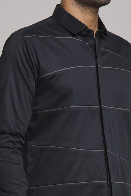 Arihant Rai Sinha_Black Cotton Geometric Pattern Shirt_Online_at_Aza_Fashions